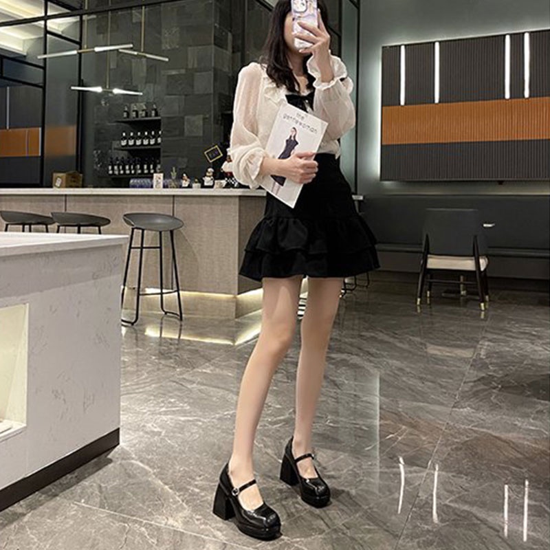 BAILUDAREN.Mới Giày Cao Gót, Mũi Vuông, Gót Vuông, Chất Liệu Da, mary jane, Giày Cao Gót, Cài Khoá