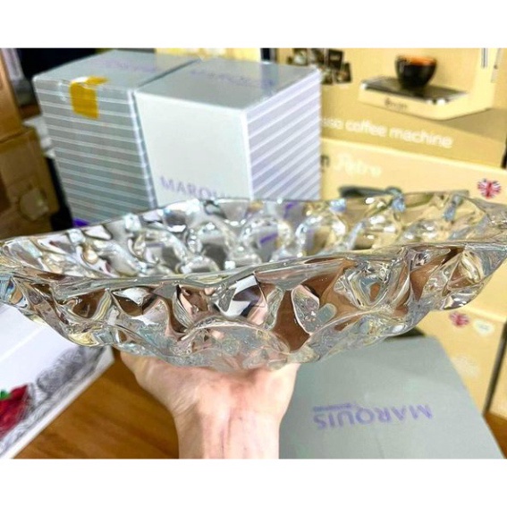 Đĩa pha lê sâu Samba trắng 35cm Bohemian chính hãng chất liệu thuỷ tinh pha lê cao cấp chống xước