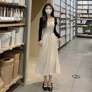 Tian-lianhaogeqiu  Đầm hai dây phong cách Pháp thời trang