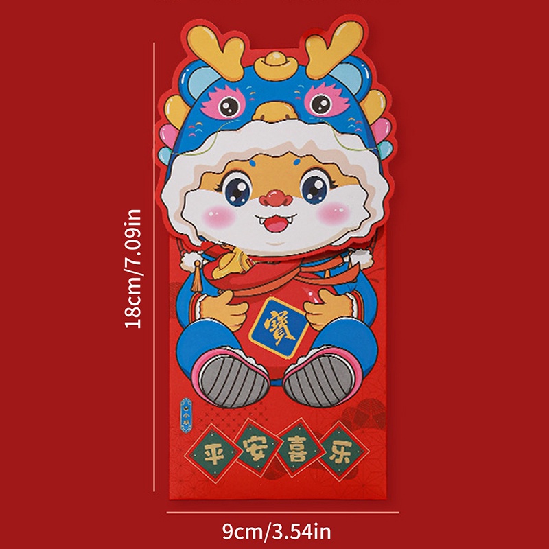 Set 4 Bao Lì Xì Hình Rồng Đỏ Hoạt Hình Phong Cách Trung Hoa Dành Cho Năm Mới 2024