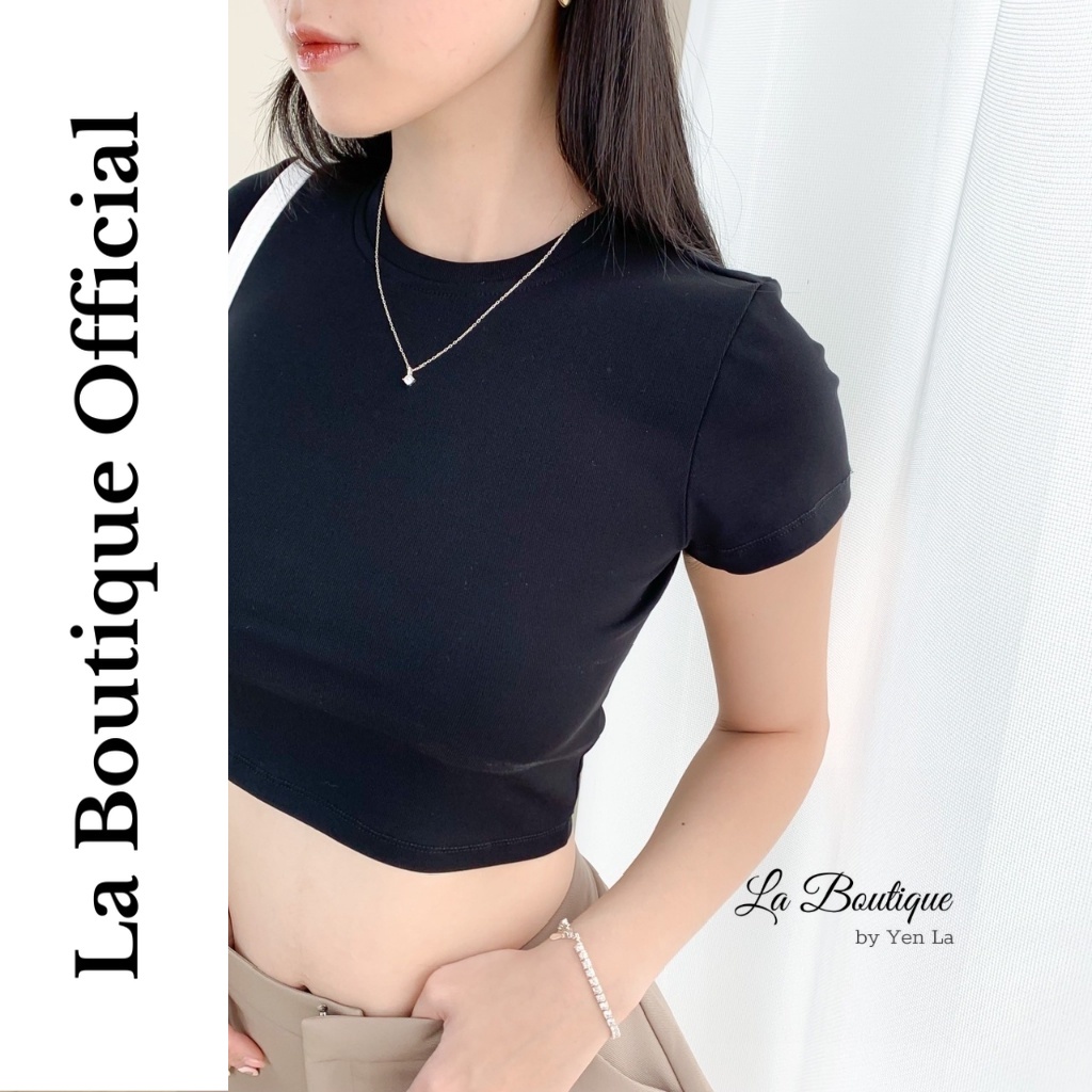 Áo croptop thun basic màu trơn La Boutique co giãn 4 chiều Ôm gọn Cổ tròn