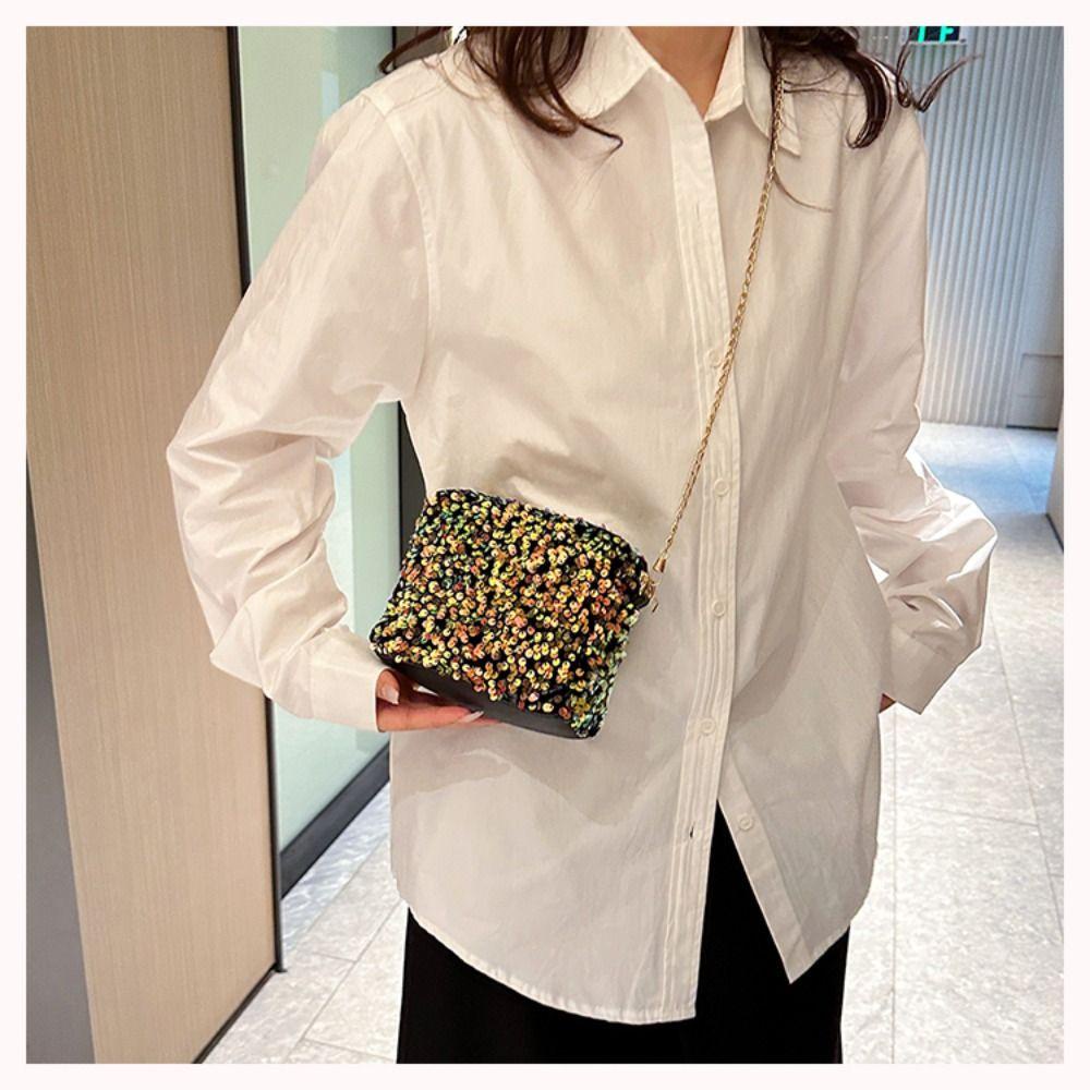 Myrong1hd ❤Túi Xách Đeo Vai Đính Kim Sa Phối Dây Xích Thời Trang Cho Nữ