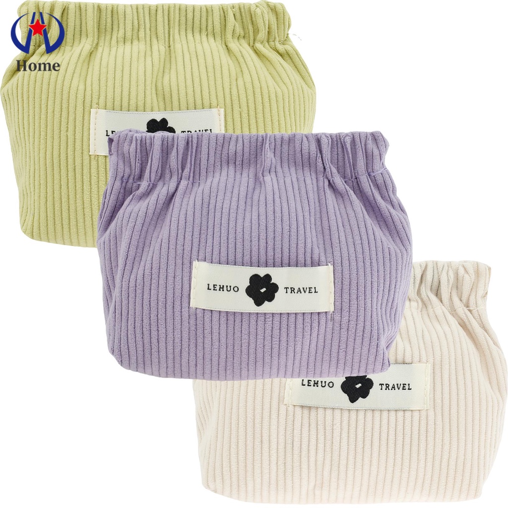 Set 3 Túi Đựng Mỹ Phẩm Son Môi Bằng Vải Nhung Kẻ Co Giãn Nhỏ Gọn Shopskc96433