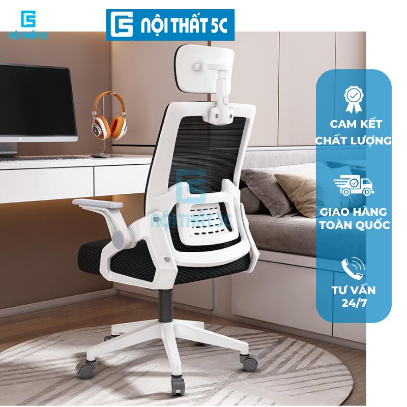 Ghế công thái học có tựa đầu có thể điều chỉnh độ cao chống mỏi vai gáy, ghế xoay văn phòng đệm mút êm ái đàn hồi tốt