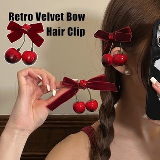Kẹp tóc hình quả cherry đính nơ màu đỏ mừng năm mới