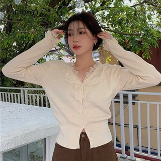 Áo Thun Dệt Kim Tay Dài Cổ Chữ V Thời Trang Hàn Quốc 2024 Cho Nữ