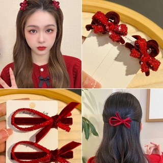Cặp Kẹp Tóc Nơ Đỏ Thời Trang Hàn Quốc Cho Nữ