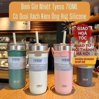 Bình giữ nhiệt Tyeso 550ml & 710ML thiết kế dễ thương kèm ống hút silicone và quai xách silicone rộng rãi