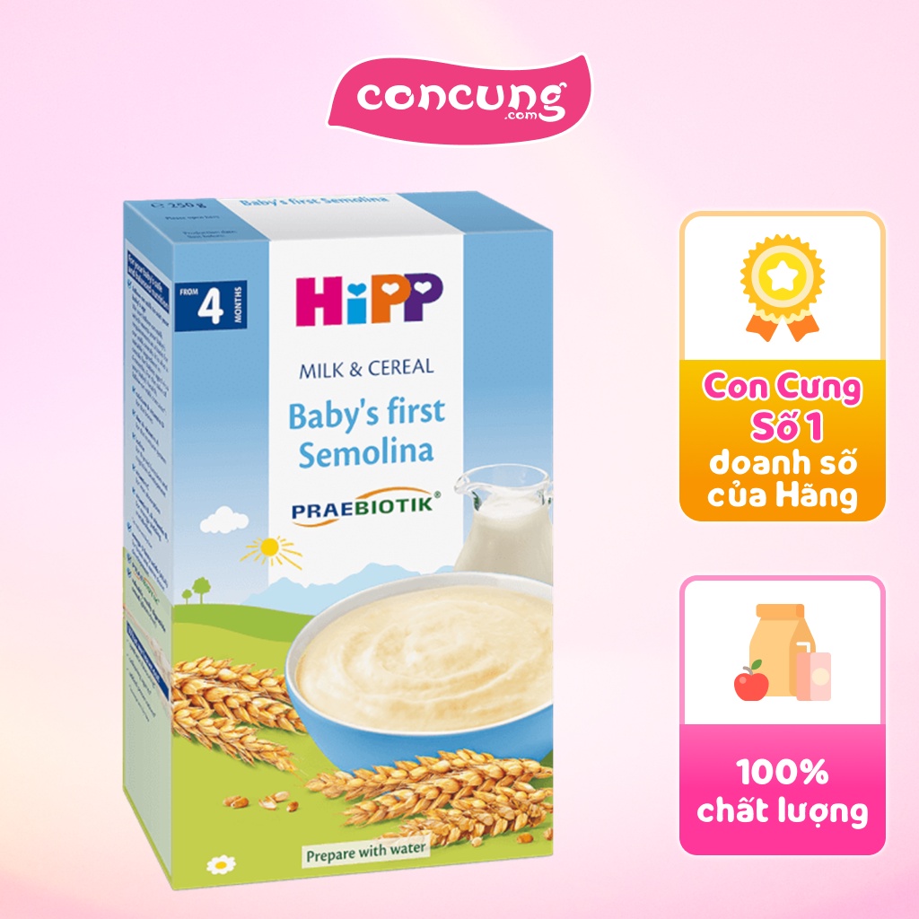 Bột ngũ cốc chứa sữa Ăn dặm khởi đầu Semolina HiPP Organic cho bé từ 6-36 tháng tuổi