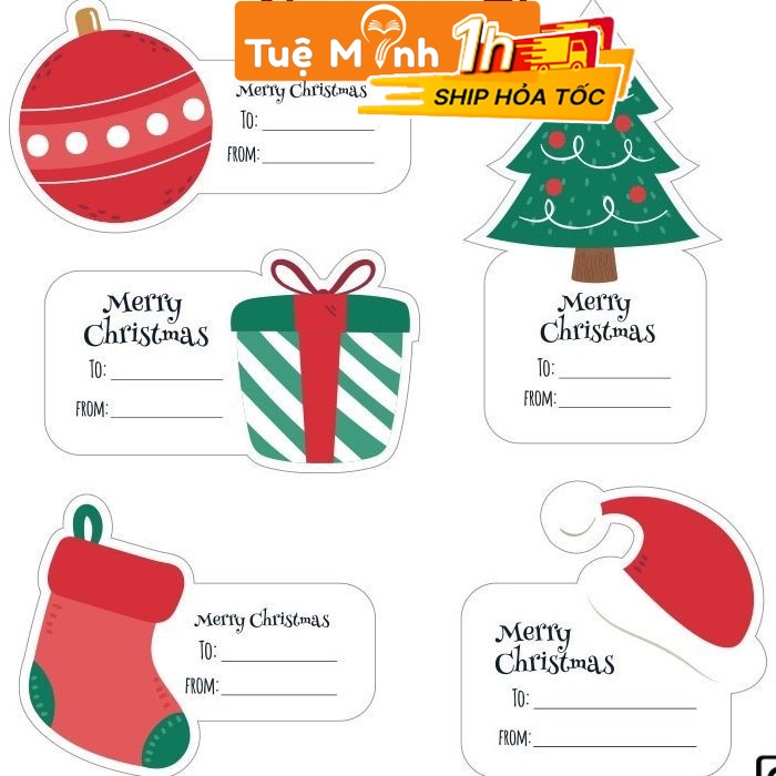 Bưu thiếp dán nắp hộp quà giáng sinh, decal sticker noel, Tem quà tặng Noel chữ From/ To