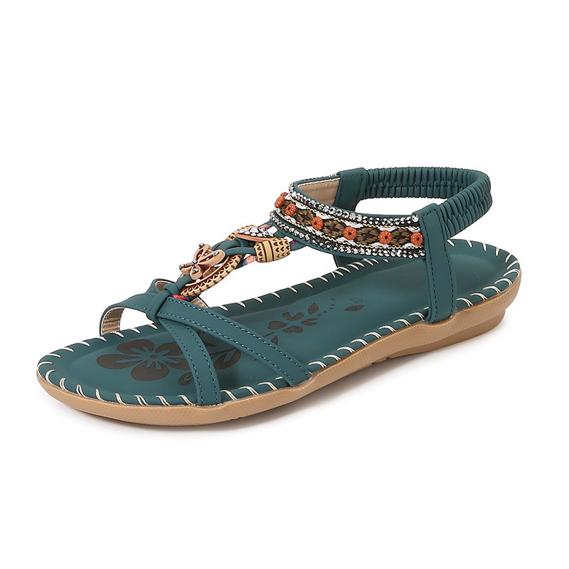 2026 Phong Cách Mới Bohemian Sandal Nữ Mùa Hè Mũi Tròn Phẳng Flip-Flops Giày Sandal Mũi Mở