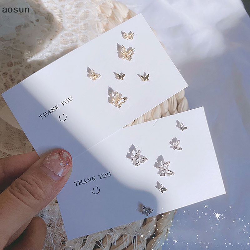 Aosun set 6 Khuyên Tai Hình Bướm Đính Đá zircon Đơn Giản Cho Nữ