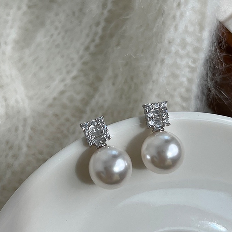 Bông Tai Mạ Bạc s925 Đính Kim Cương Ngọc Trai Thời Trang Phong Cách Mới Năm 2023