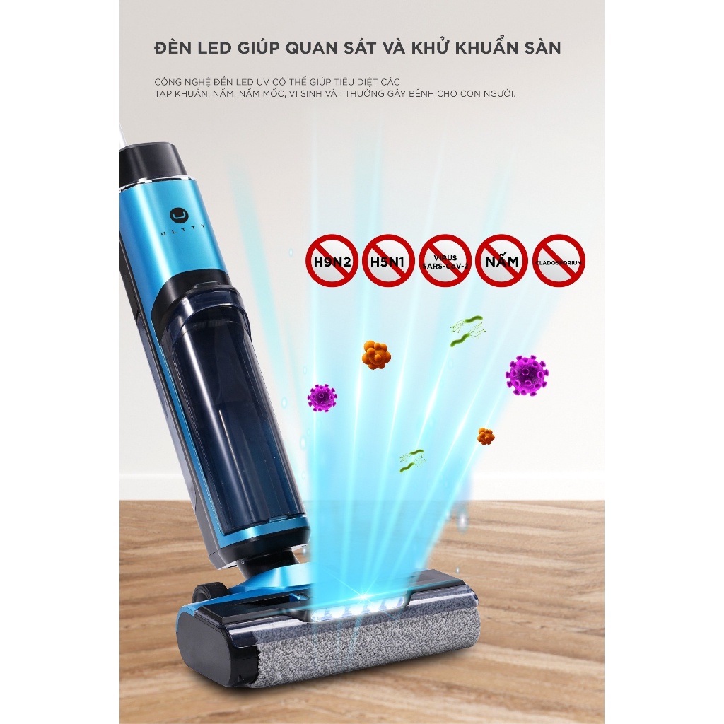 Máy Lau Nhà Hút Bụi Khô Ướt Thông Minh Ultty SCW18, tràn viền, diệt khuẩn điện phân và tia UVC, bảo hành 2 năm Befoyo