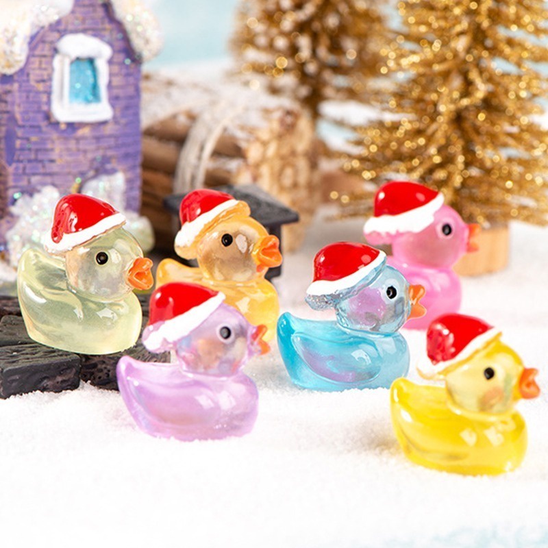 Chú Vịt Đội Mũ Giáng Sinh / Đồ Chơi Dạ Quang Bằng Nhựa resin Phát Sáng Trong Bóng Tối Trang Trí Nội Thất Xe Hơi