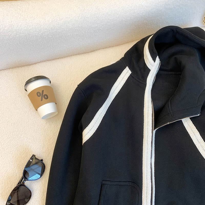 Đen Áo Khoác cardigan Có Nón Dáng Rộng Thời Trang Xuân Thu Cao Cấp Cho Nữ