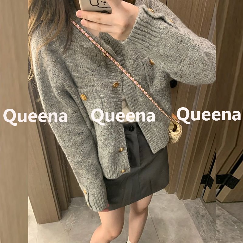 Queena Áo Len áo khoác cardigan áo cardigan Thời trang hàn quốc WMY23903H2 36Z230906