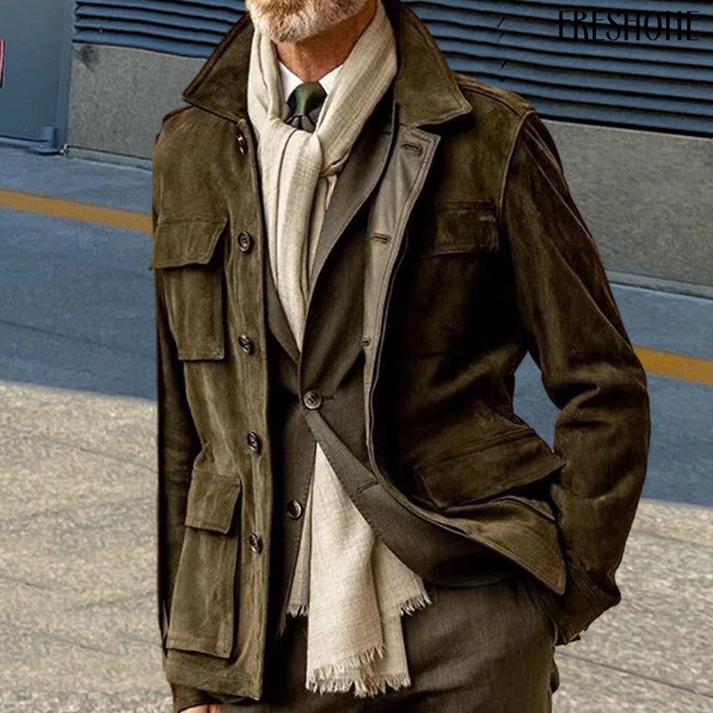 Áo Khoác Màu Trơn Nhiều Túi Phong Cách retro Thời Trang Mùa Đông Cá Tính Dành Cho Nam