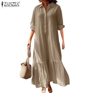 Zanzea Đầm Dài Tay Phong Cách vintage Nữ Tính