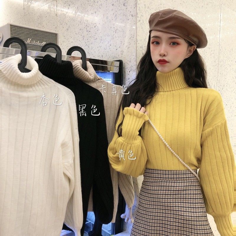 Áo sweater Dệt Kim Cổ Lọ Tay Phồng Dày Dặn Thời Trang Cho Nữ lr1