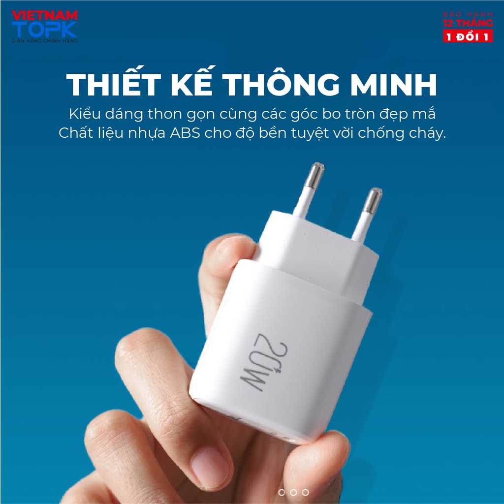 Củ sạc nhanh B210P | Sạc nhanh PD QC 3.0 | Công suất 20W | 1 Cổng USB 2.0 + 1 Cổng Type C | Chính hãng - BH 12 tháng