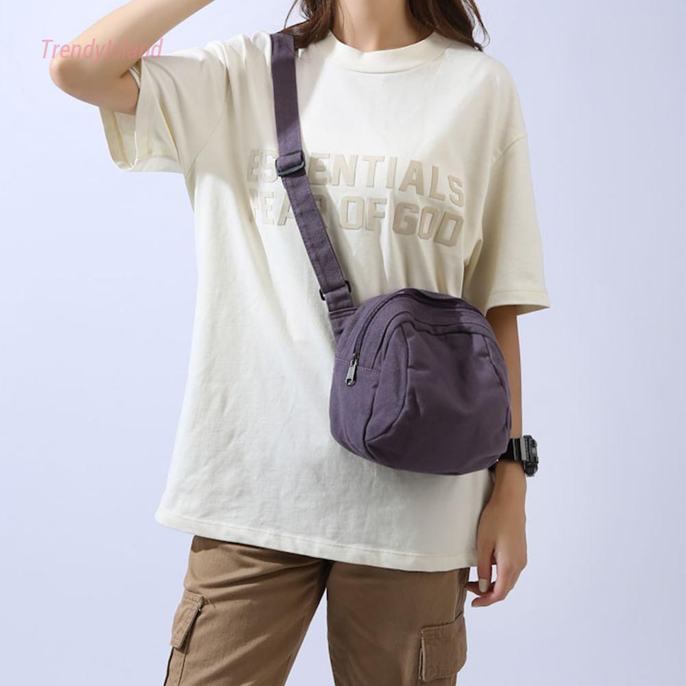 Túi Đeo Chéo Vải canvas Màu Trơn Có Khóa Kéo Phong Cách Thể Thao Thời Trang unisex