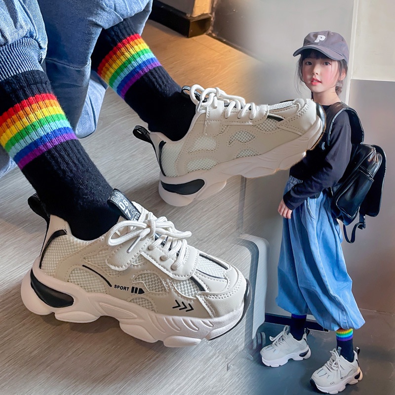 Giày Thể Thao Phối Lưới Thoáng Khí Đế Mềm Thời Trang Xuân Hè 2023 Cho Bé