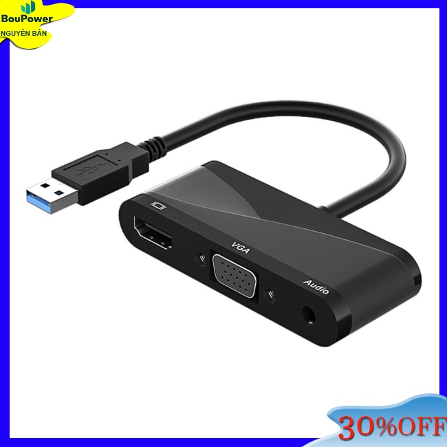 Boupower Bộ Chuyển Đổi hub 3 Trong 1 usb 3.0 Sang hd vga 1080p hd Tương Thích Với windows7 / 8 / 10 / 11 / os