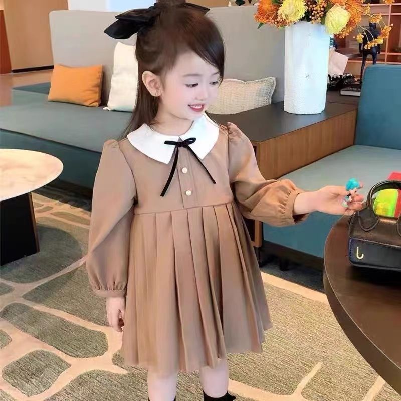 Đầm Tay Dài Màu Trơn Thời Trang Dành Cho Bé Gái 3-10 Tuổi