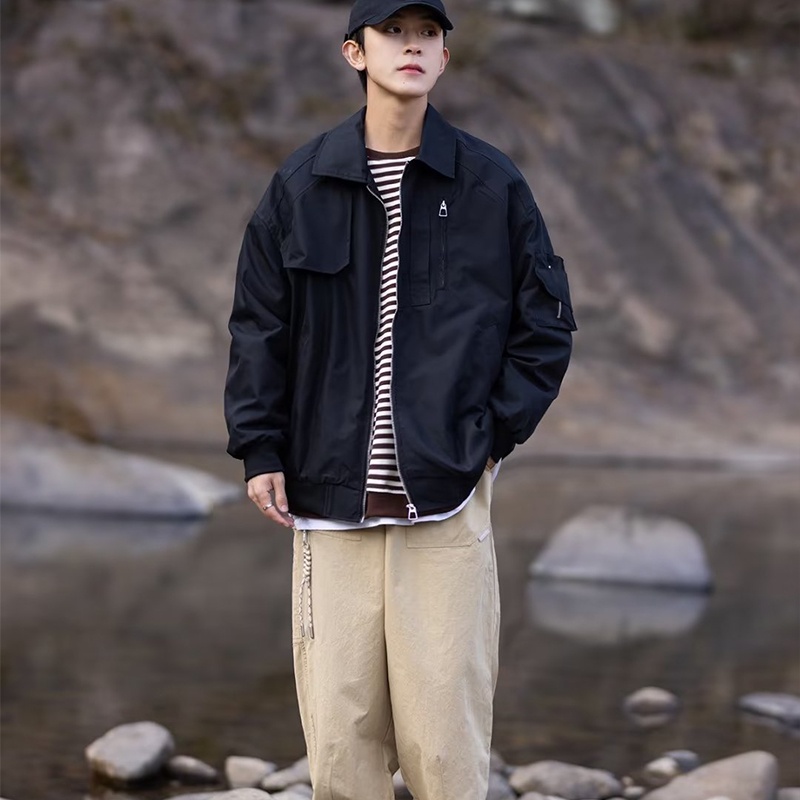 Áo Khoác Dáng Rộng Màu Đen Phong Cách Nhật Bản Thời Trang Xuân Thu Cho Nam Và Nữ