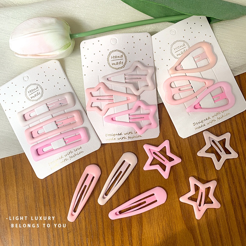 Set 3 kẹp tóc hình học màu hồng pastel dễ thương xinh xắn K36