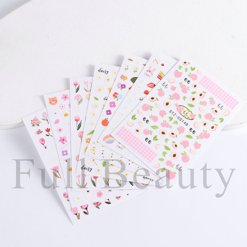 Mới Nhãn Dán Móng Tay Tự Dính Họa Tiết Hoa Cúc / Dâu Tây / Đào Nhiều Màu Sắc Phong Cách Mùa Hè
