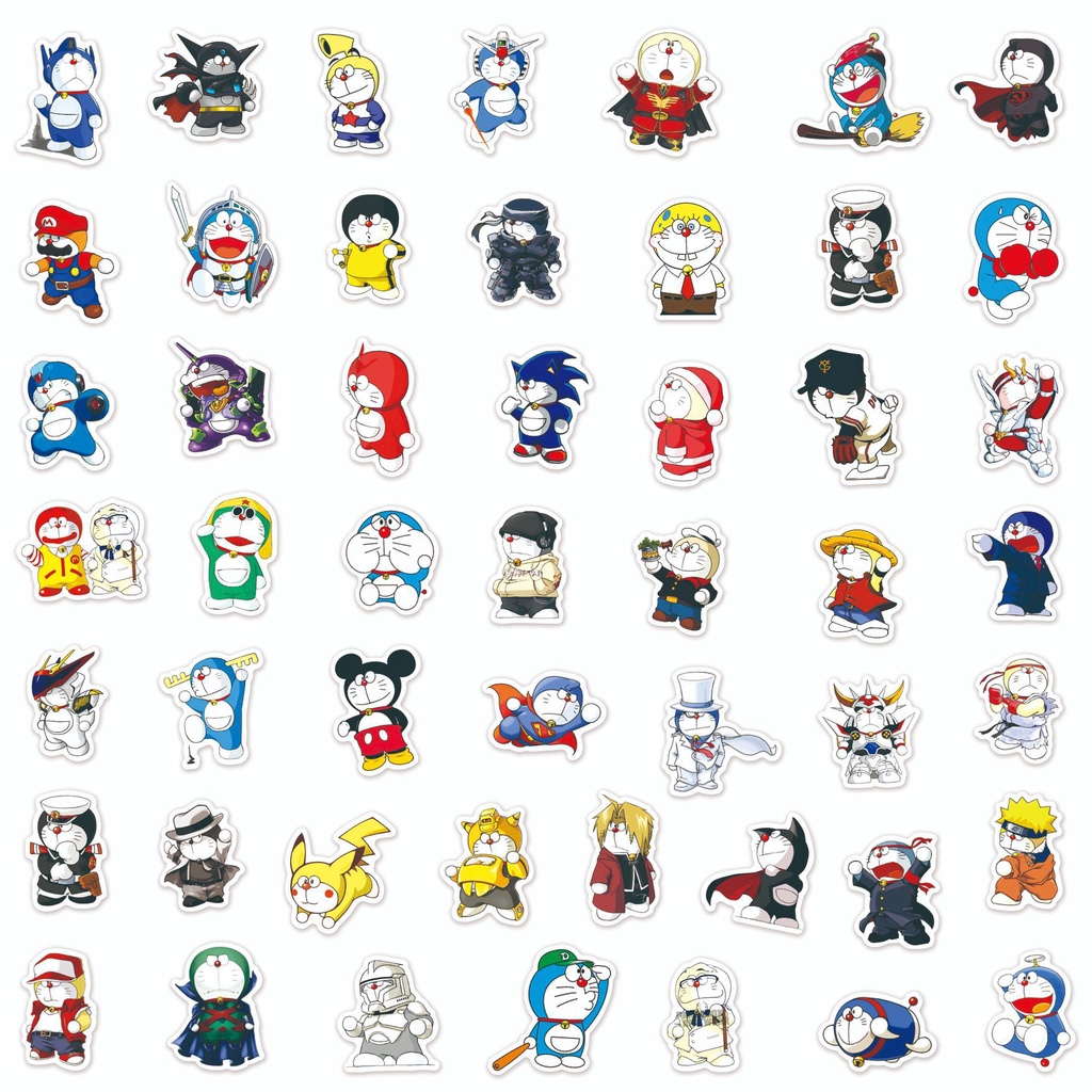 Bộ 50 Miếng Dán Trang Trí Mũ Bảo Hiểm Hình doraemon Chống Thấm Nước