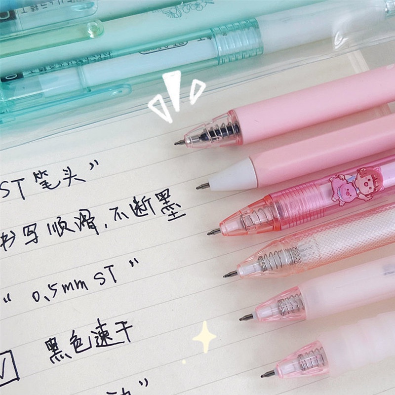 Set 6 Bút Bi Ngòi 0.5mm Mực Đen Nhanh Khô