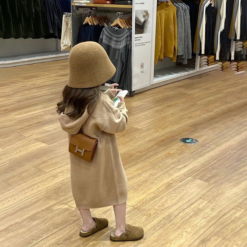 Đầm Dệt Kim Có Mũ Trùm Dáng Rộng Màu Trơn Thời Trang Thu Đông Hàn Quốc Hàng Mới 2023 Dành Cho Bé Gái