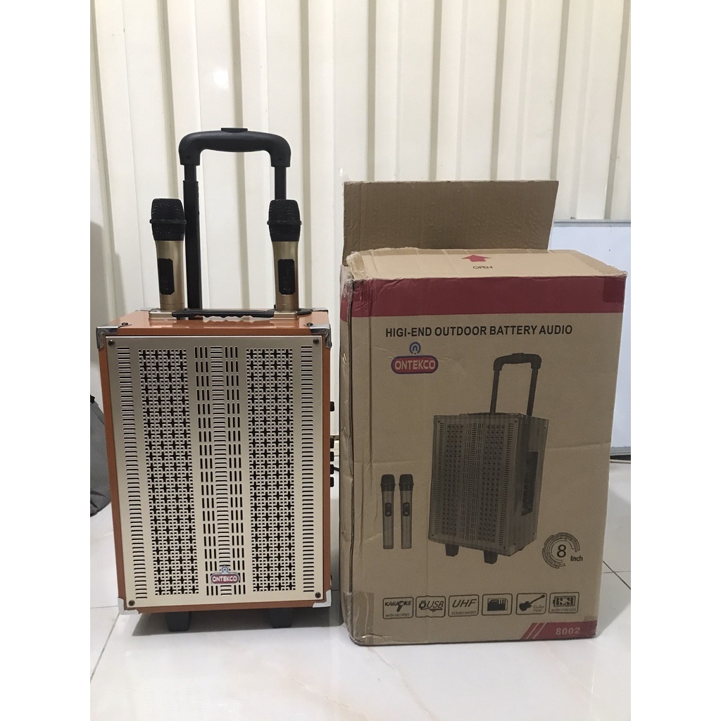 Loa kéo Ontekco 8002 kết nối blutooth di động Kèm 2 mic hát karaoke không dây cao cấp - Bảo hành chính hãng 12 tháng