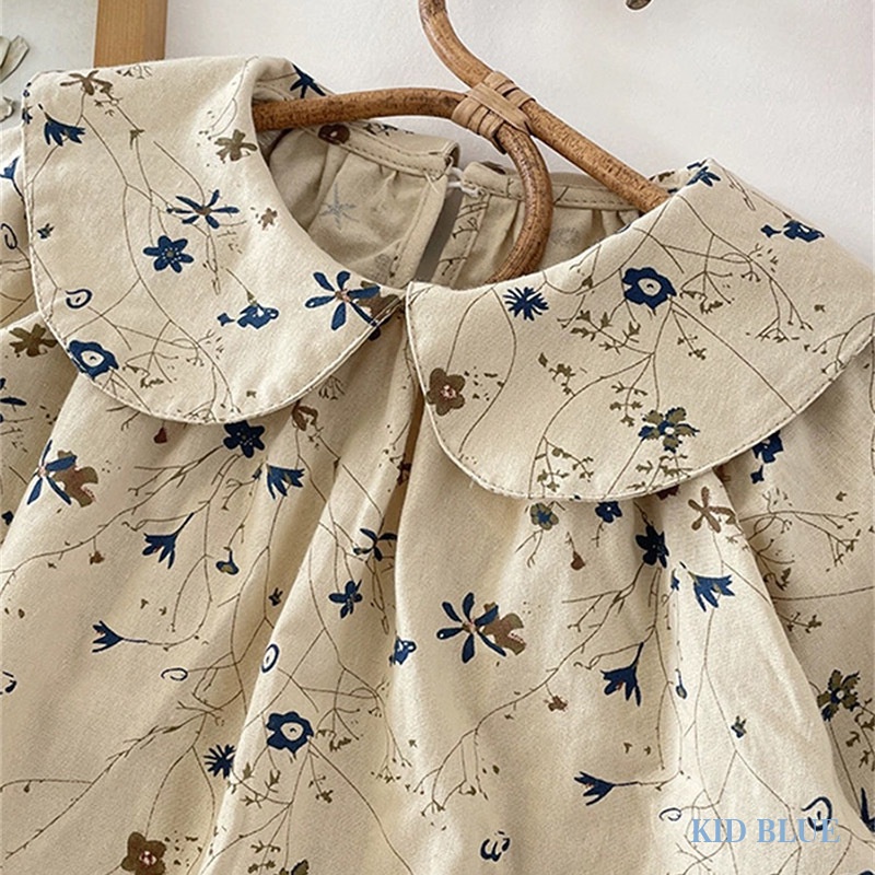 Đầm Hoa Tay Dài Cổ Búp Bê Thời Trang Xuân Thu Mới Cho Bé Gái