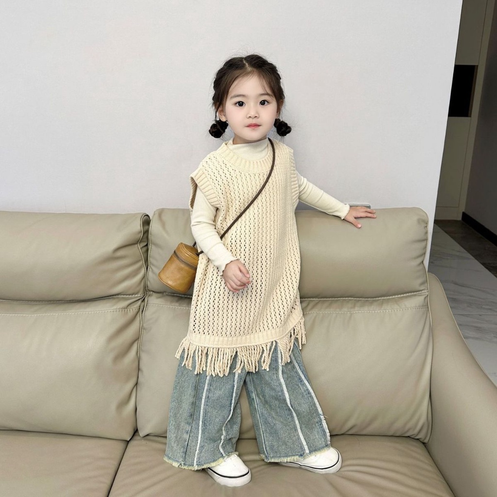 Set Áo Sơ Mi + Áo Len Không Tay + Quần Ống Suông Dài Xinh Xắn Thời Trang Dành Cho Bé Gái
