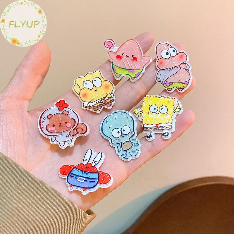 Flyup Set 1 / 10 Kẹp Tóc Bằng acrylic In Họa Tiết Hoạt Hình spongebob Dễ Thương Cho Bé Gái vn