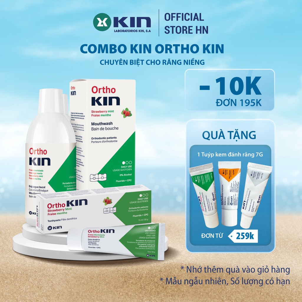 Combo Nước Súc Miệng Kem Đánh Răng Ortho Kin Cho Răng Niềng, Chỉnh Nha Chăm Sóc Chuyên Biệt 500ml/75ml