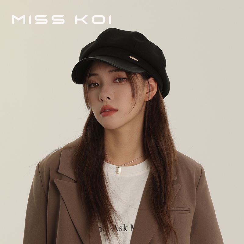 Misskoi  Mũ Nồi Da Màu Đen Phong Cách Nhật Bản Dễ Phối Đồ Cho Nữ