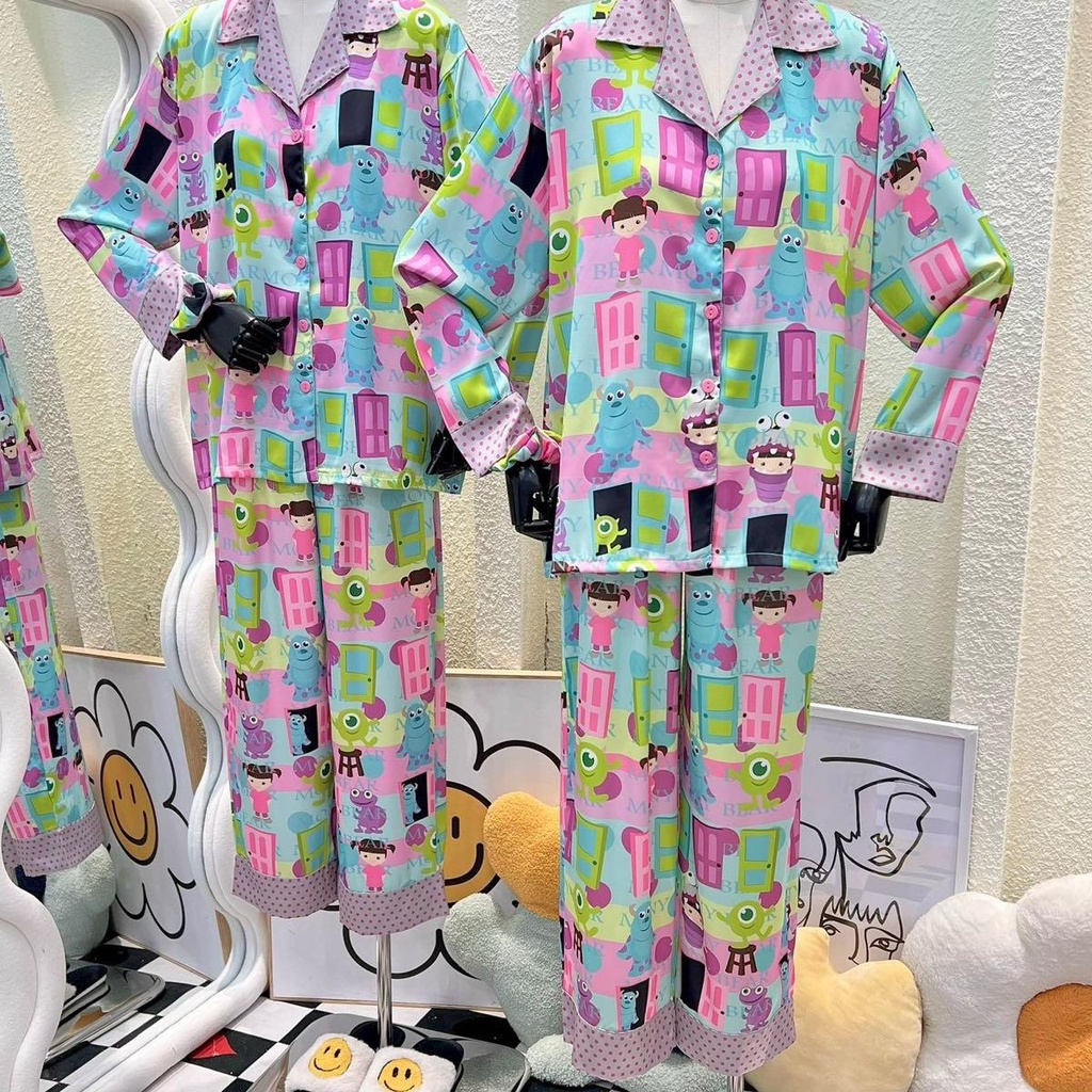Bộ Pijama Monybear quần dài , áo tay dài in hình bé quái vật Mony kèm cột tóc - HN1620
