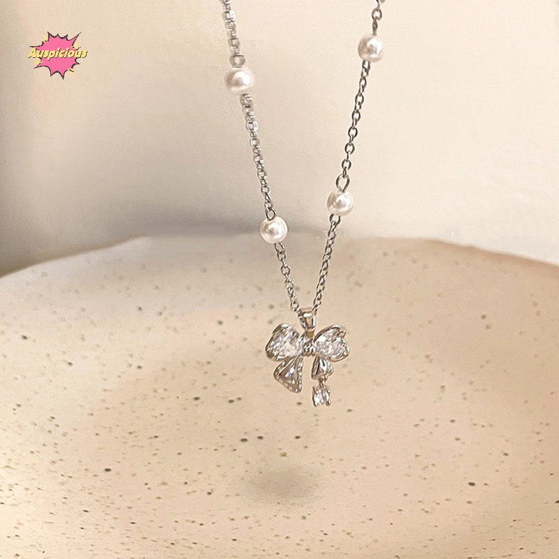 Vòng cổ Mặt Hình Nơ Đính Ngọc Trai Thời Trang Cho Nữ