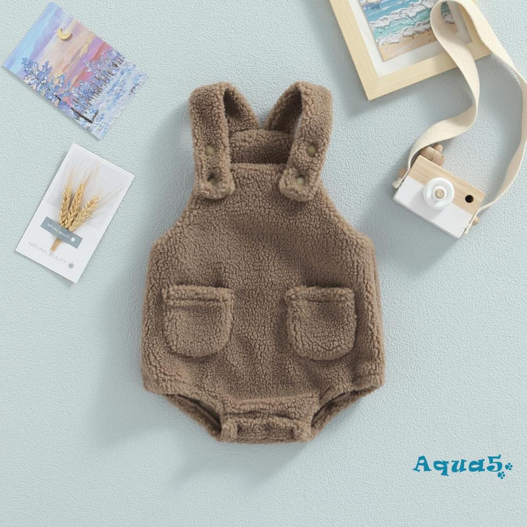 Aqua-quần Áo Liền Quần Hai Dây Bằng Vải Lông Có Túi Trang Trí Đáy Chụp Ảnh Dễ Thương Dành Cho Bé