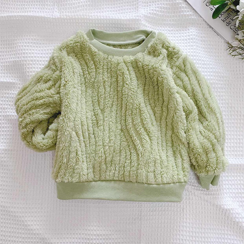 Momo Áo sweater Vải Nhung Ấm Áp Màu Trơn Phong Cách Hàn Quốc Thời Trang Thu Đông Cho Bé