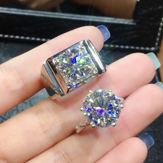 [Giấy chứng nhận Gra đính kèm] Nhẫn Moissanite thật PT950 Nhẫn đôi thời trang Moissanite Nhẫn kim cương