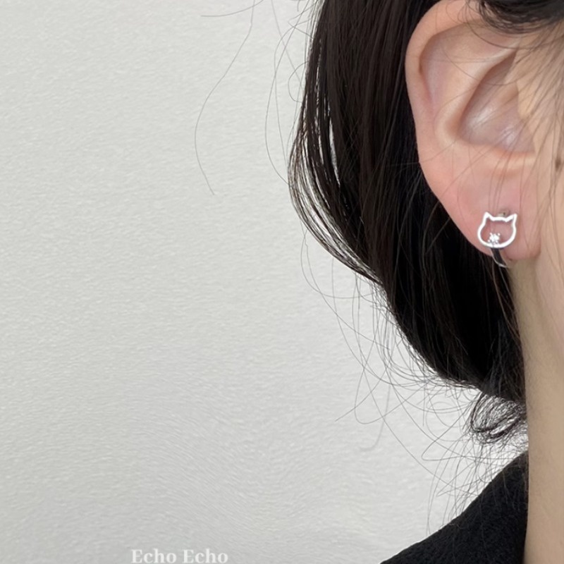 We flower Bông Tai Mạ Bạc 925 Hình Mèo / Cá Đính Đá Thời Trang Hàn Quốc Cho Nữ