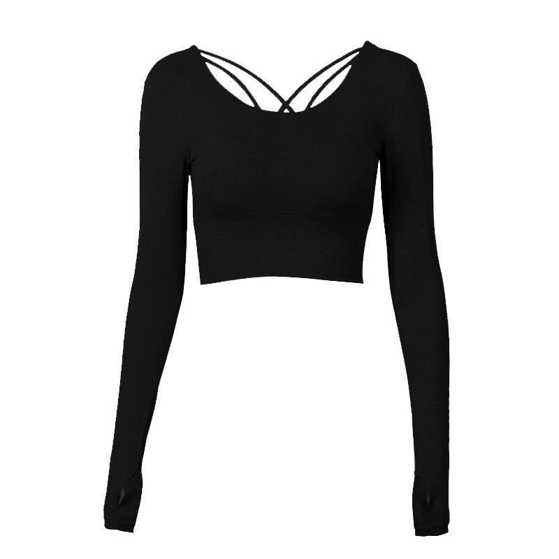 Loco Áo Thun Thể Thao Tay Dài Có Mút Đệm Ngực Dây Đan Chéo Lưng Thời Trang Cho Nữ