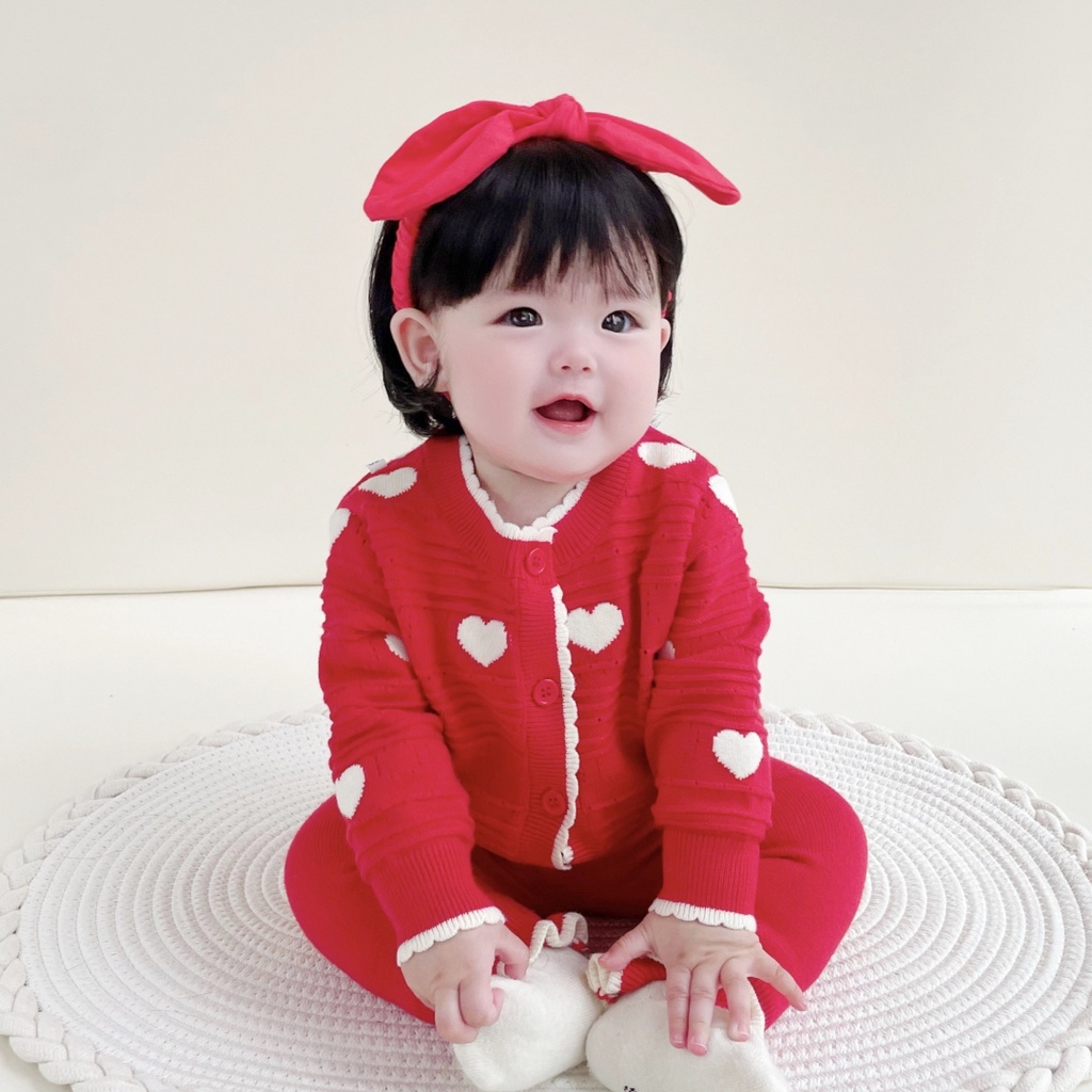 Áo Khoác cardigan Len Dệt Kim In Hình Trái Tim Thời Trang Thu Đông Dễ Thương Cho Bé Gái