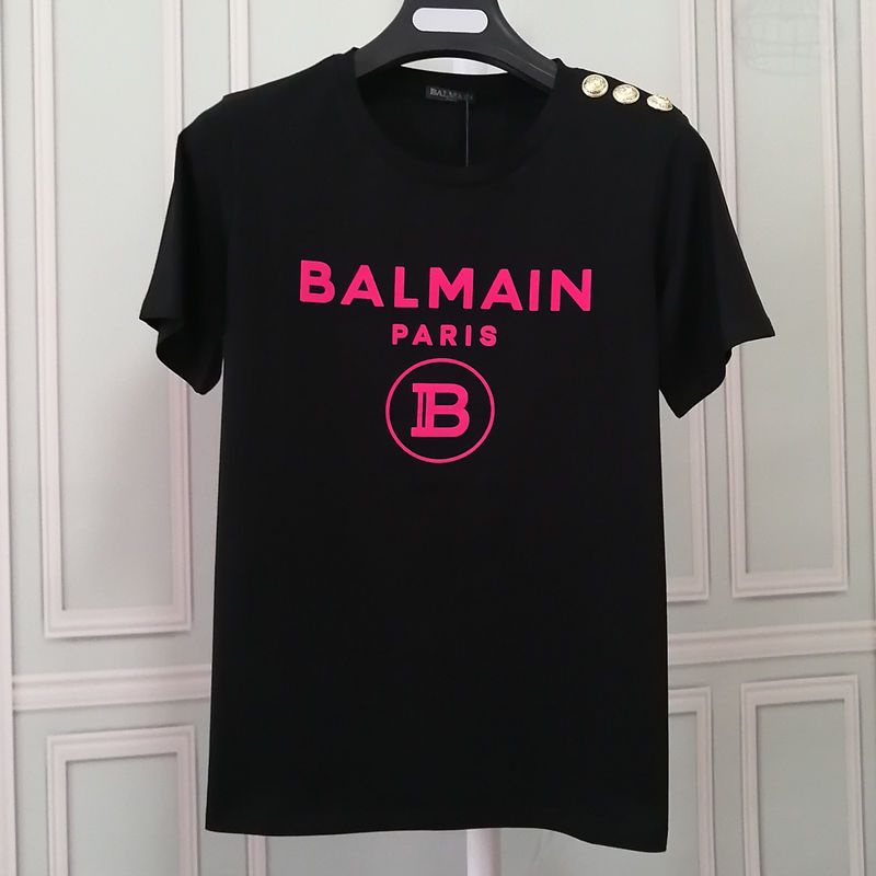 Balmain Áo Thun cotton Ngắn Tay In Chữ Đỏ Đen Đỏ 2023